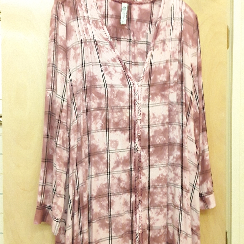 Pink Mauve Tie Die Stripe Button V Neck Laaganlook Kaftan Maxi Dress XL